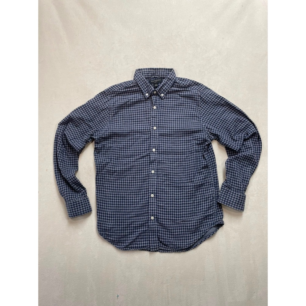 Banana Republic Mens Slim Fit Gingham Button Down Shirt Blue Grey Cotton Medium